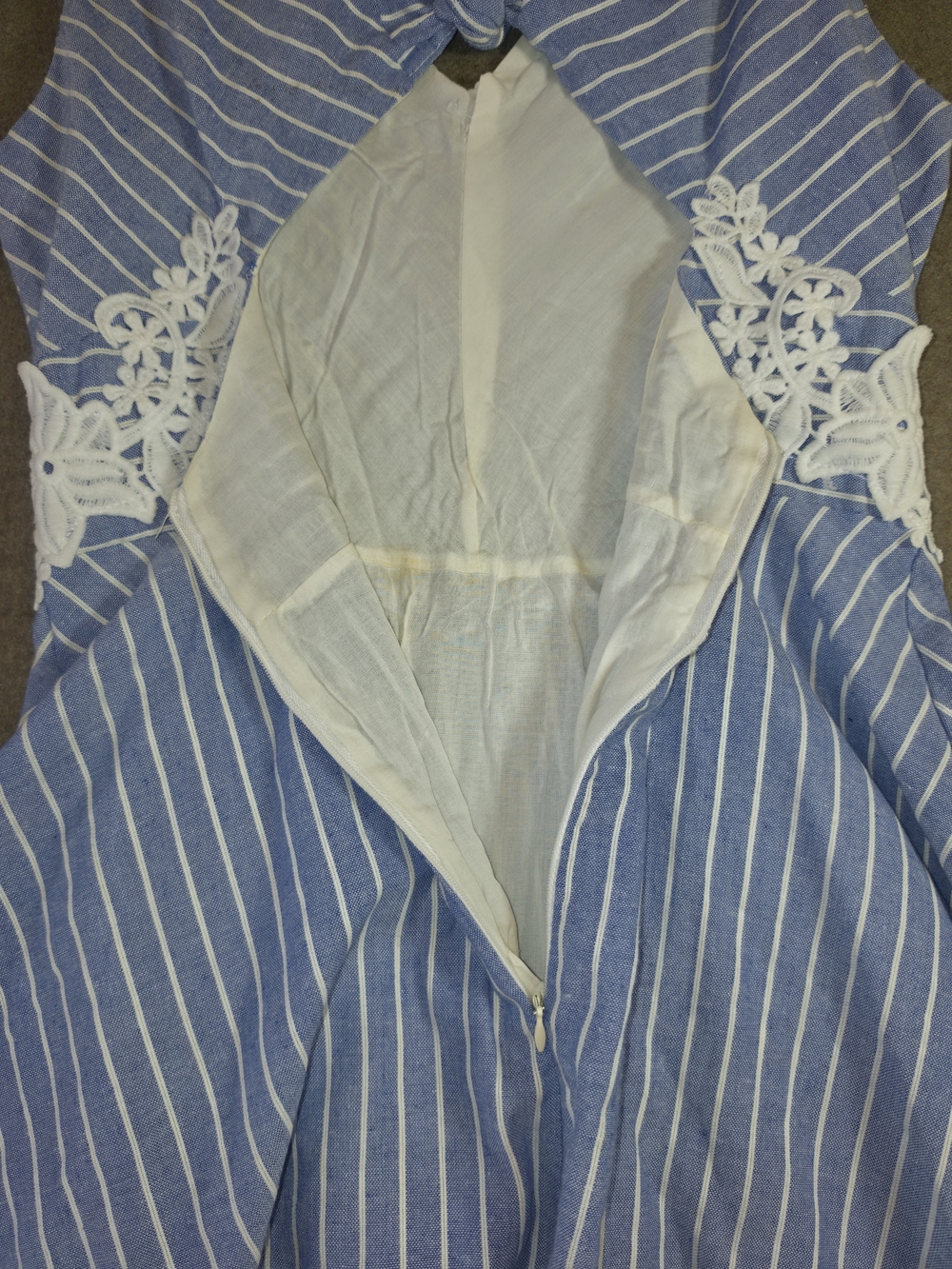 Francesca's Collections Miami Blue & White Stripe Lace Detail Poly-Cotton Blend - Picture 9 of 15